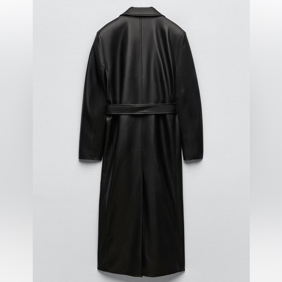 Zara FAUX LEATHER TRENCH COAT. Black. Sizes S, M. New with Tags. - Picture 8 of 11